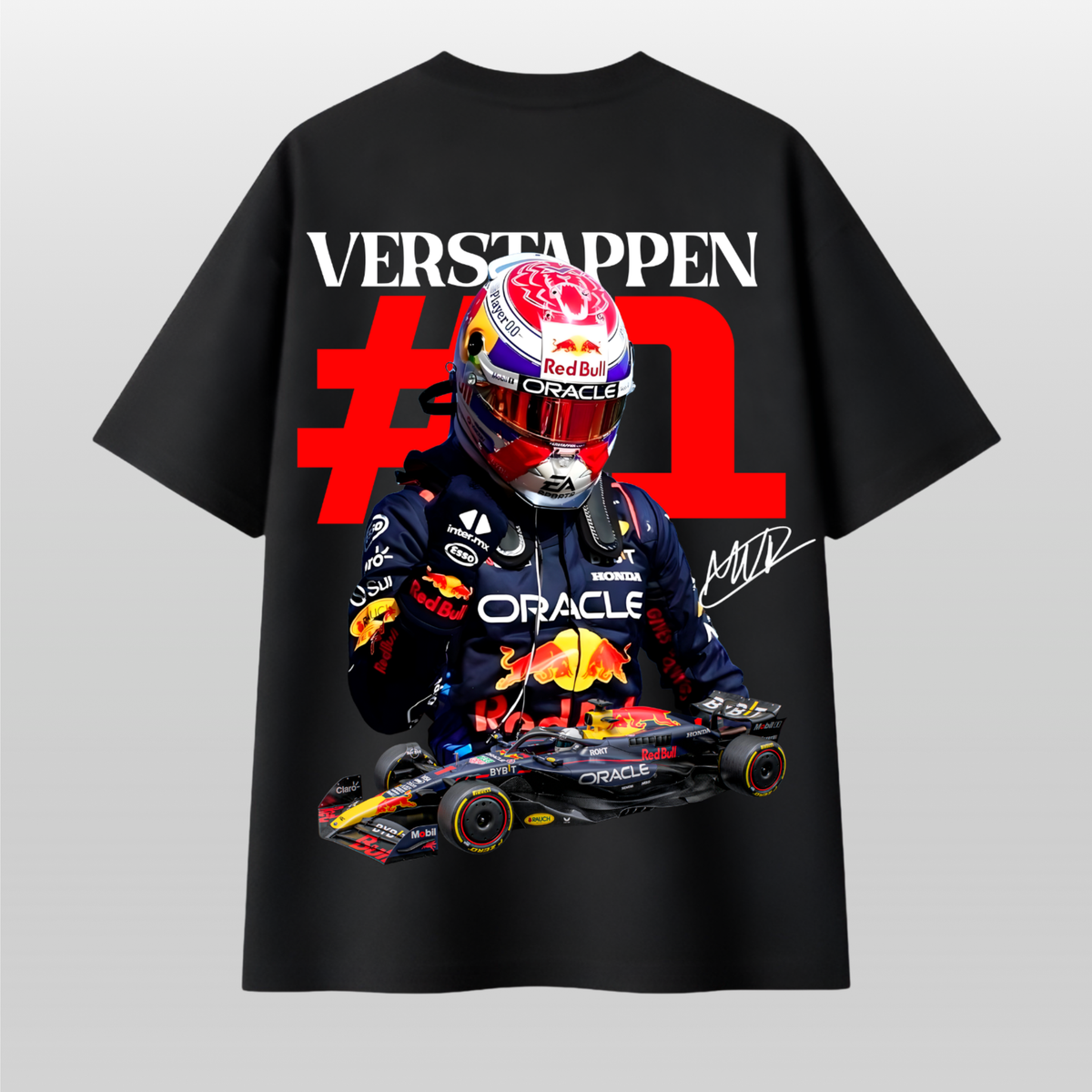 Max Verstappen #1 Red Bull F1 Oversized T-Shirt – Champion Racing Graphic Tee